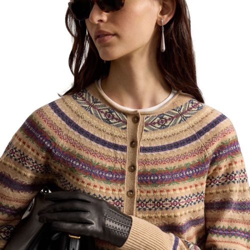 SWEATER-CARDIGAN TAN MULTI TAN M